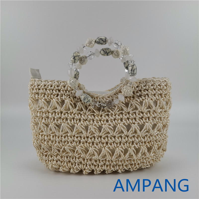 paper woven bag with beaded handles