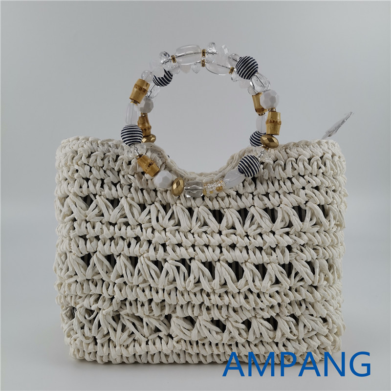 paper woven bag with beaded handles