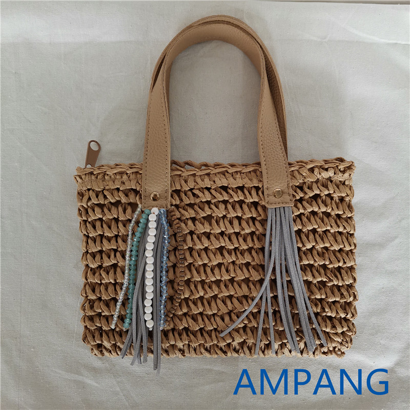 paper woven bag with PU handle