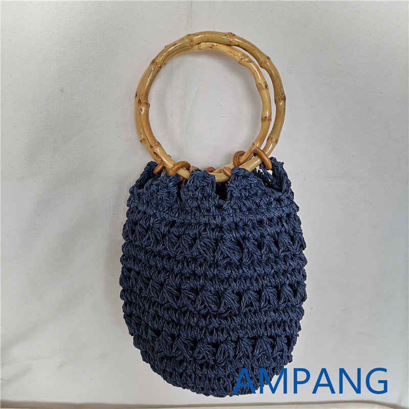 paper bucket bag with bamboo handle