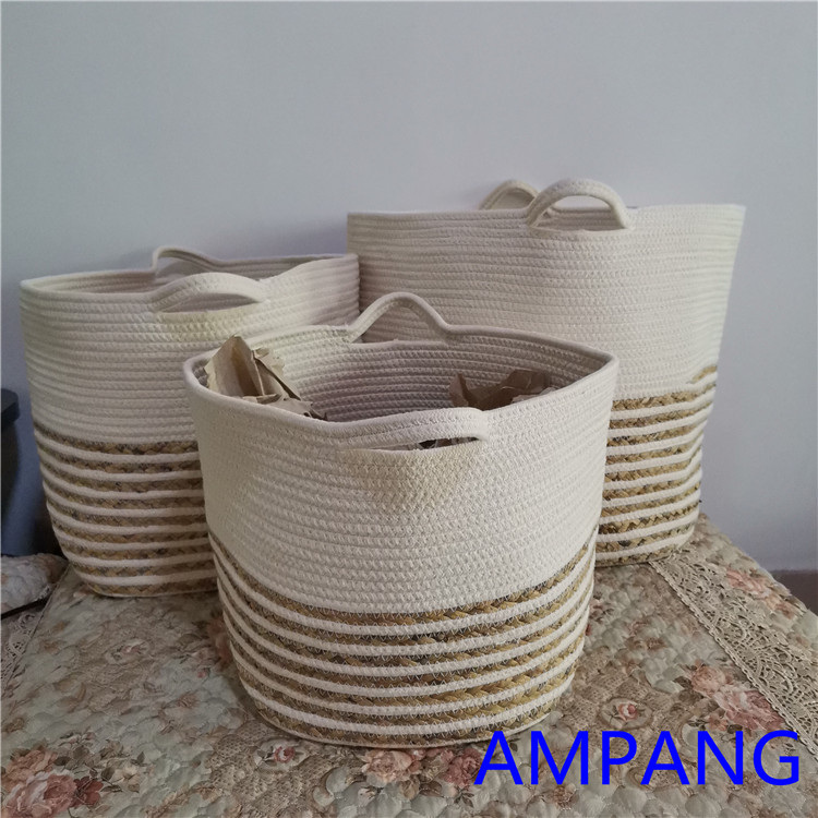 cotton rope&water hyacinth grass basket
