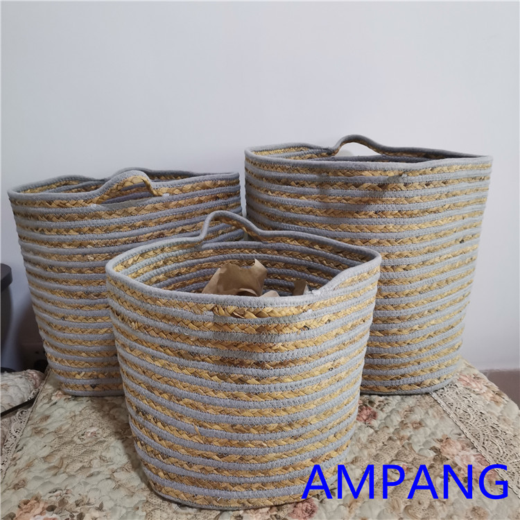 cotton rope&water hyacinth grass basket