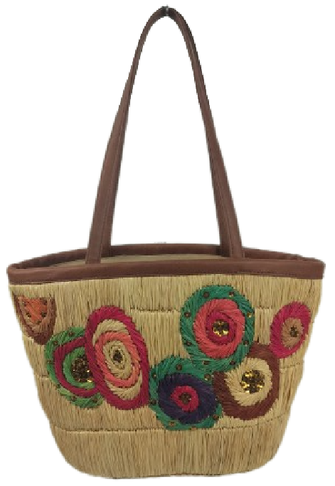 wheat woven bag with raffia embroidery